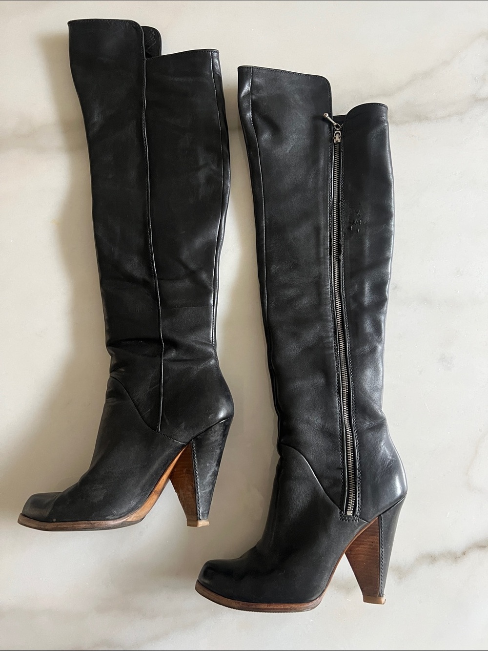 Belle by Sigerson Morrison Black Leather Over-the-Knee Zip Boots
